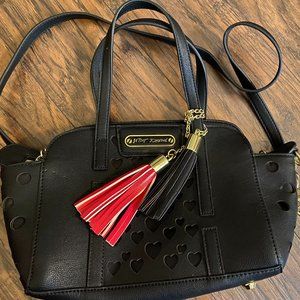 Betsey Johnson Black Leather Purse with Tassels and Gold chains NWOT